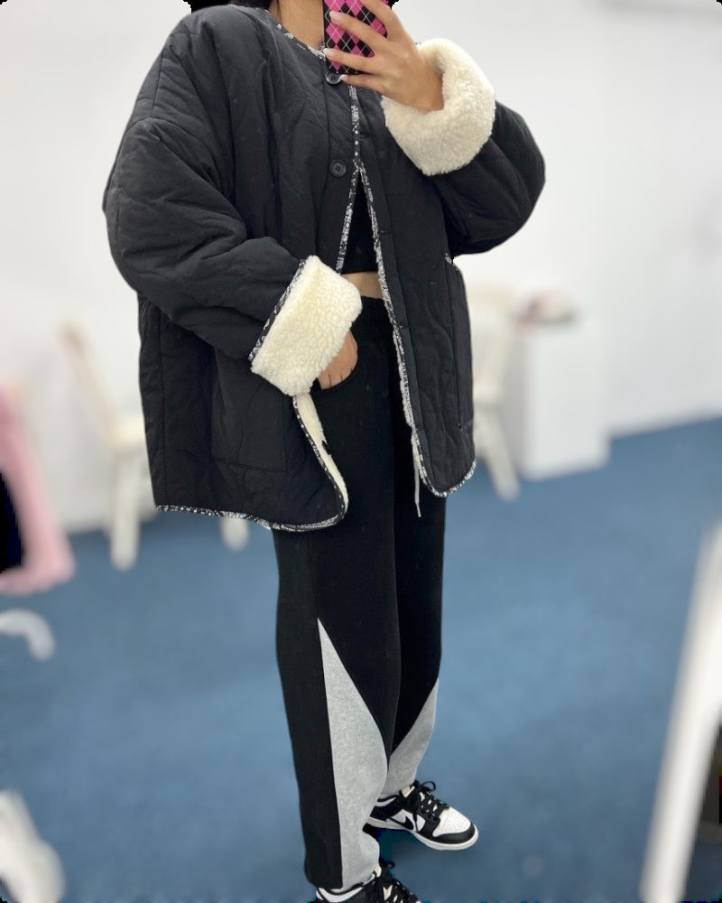 Reversible Faux Sherpa Paisley Quilt Jacket