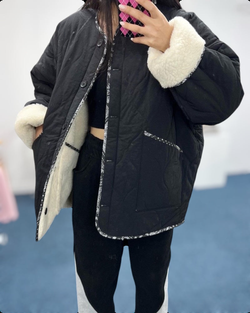 Reversible Faux Sherpa Paisley Quilt Jacket