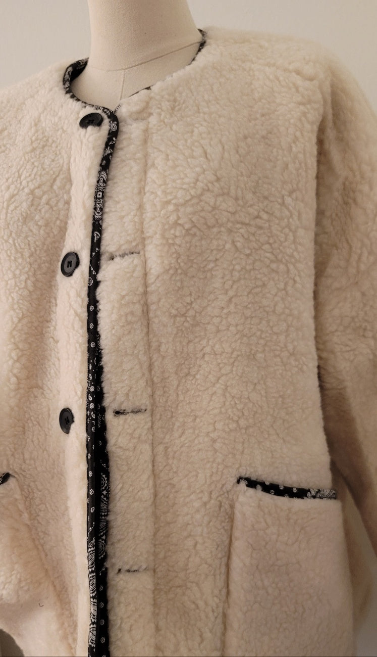 Reversible Faux Sherpa Paisley Quilt Jacket