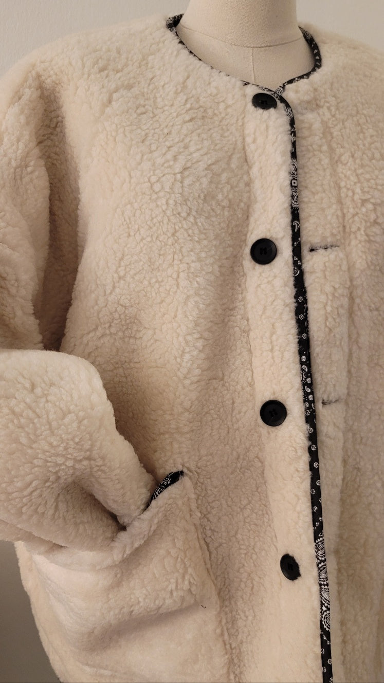Reversible Faux Sherpa Paisley Quilt Jacket