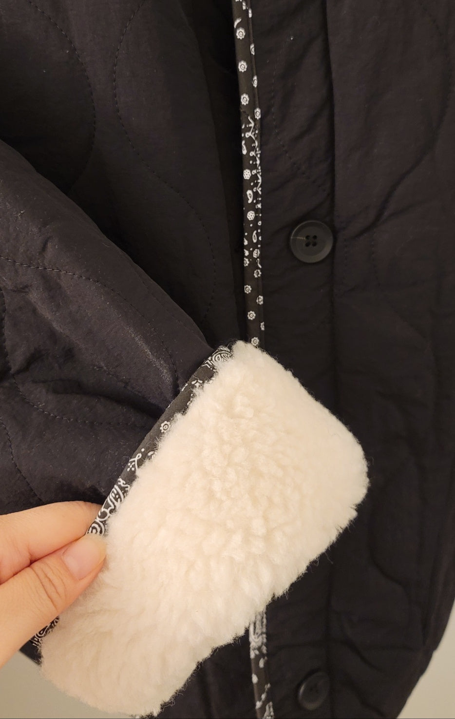 Reversible Faux Sherpa Paisley Quilt Jacket