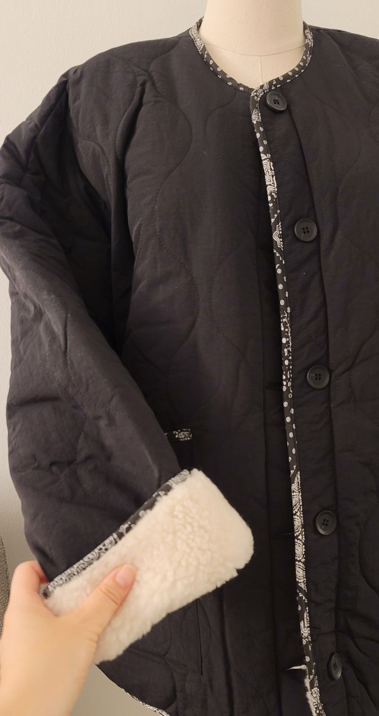 Reversible Faux Sherpa Paisley Quilt Jacket