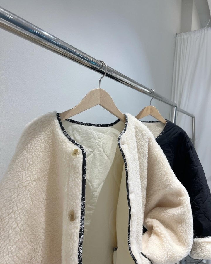 Reversible Faux Sherpa Paisley Quilt Jacket
