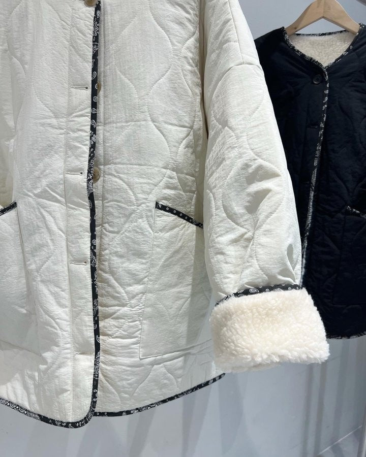 Reversible Faux Sherpa Paisley Quilt Jacket