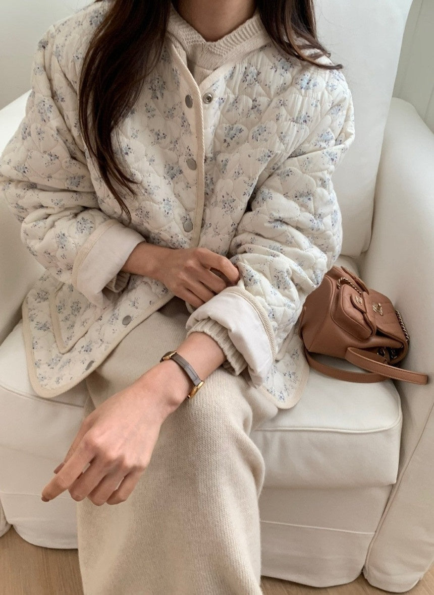 Blue Floral Quilted Jacket