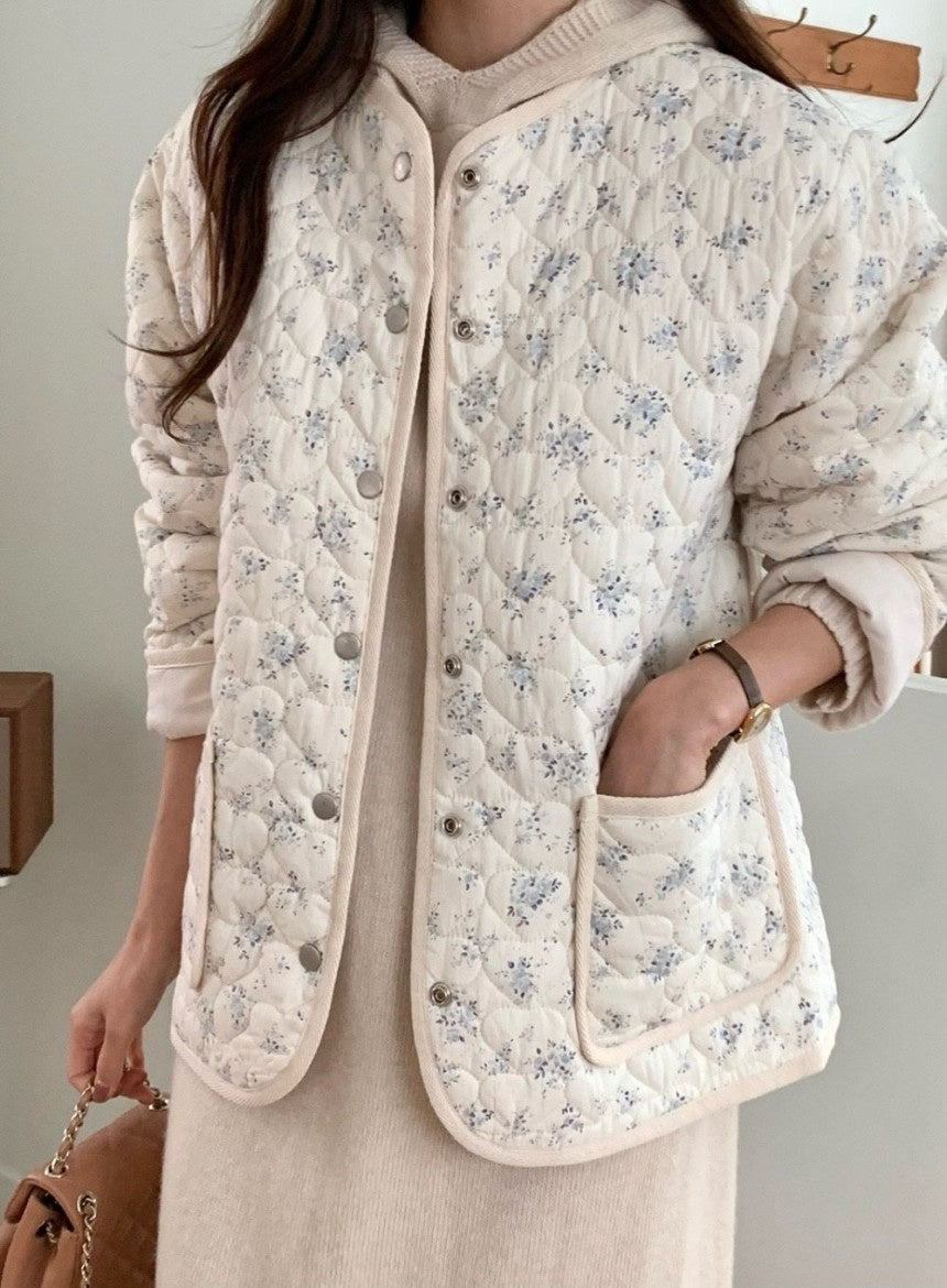 Blue Floral Quilted Jacket