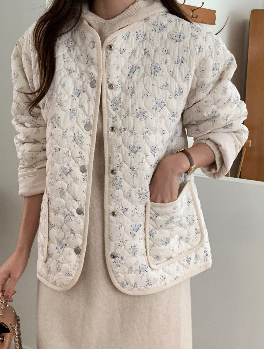 Blue Floral Quilted Jacket
