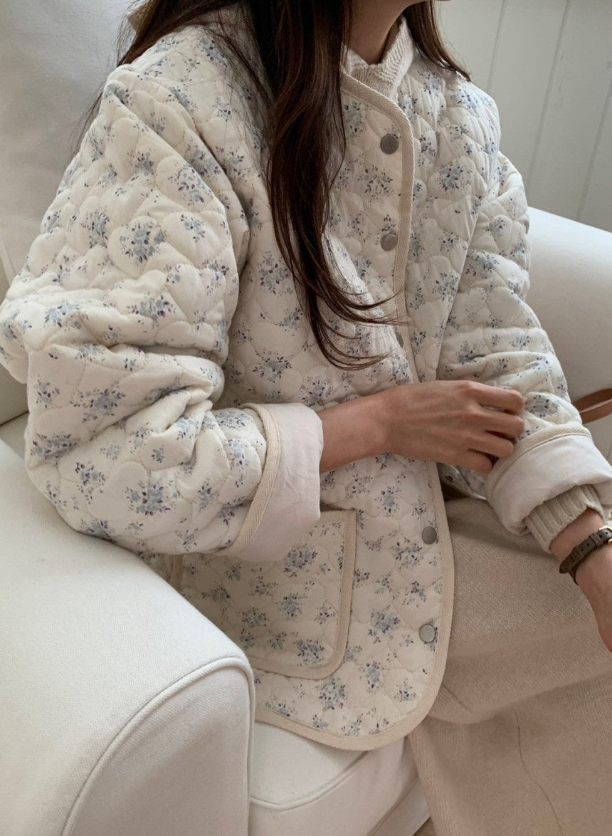 Blue Floral Quilted Jacket