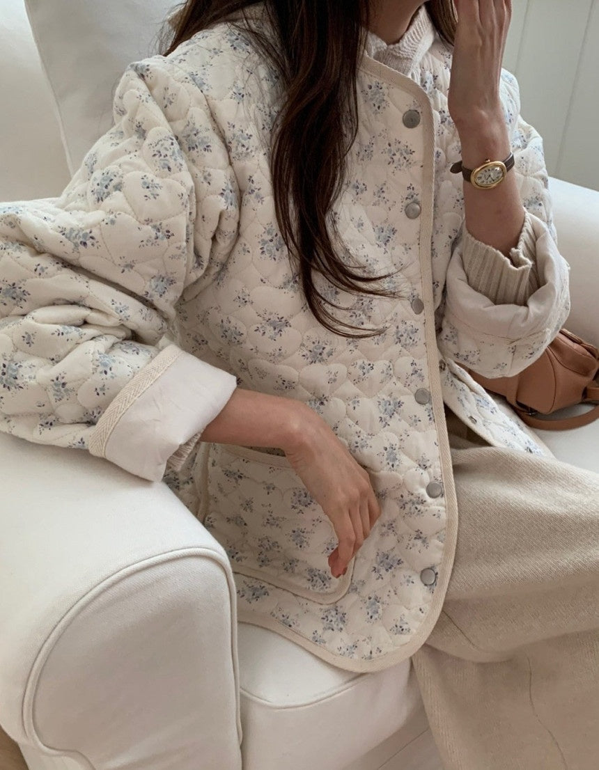 Blue Floral Quilted Jacket