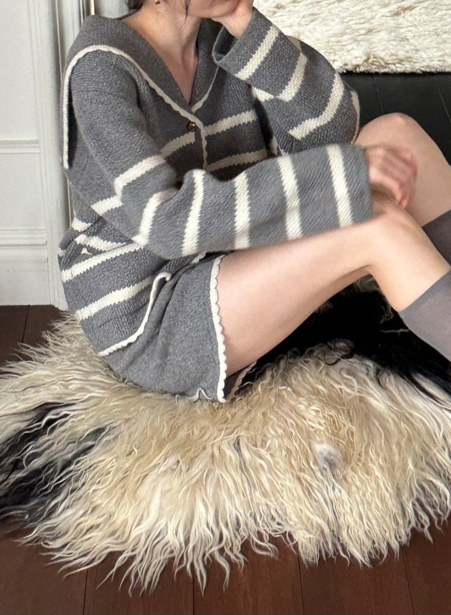 Marine Wool Cardigan Short 2pc Set