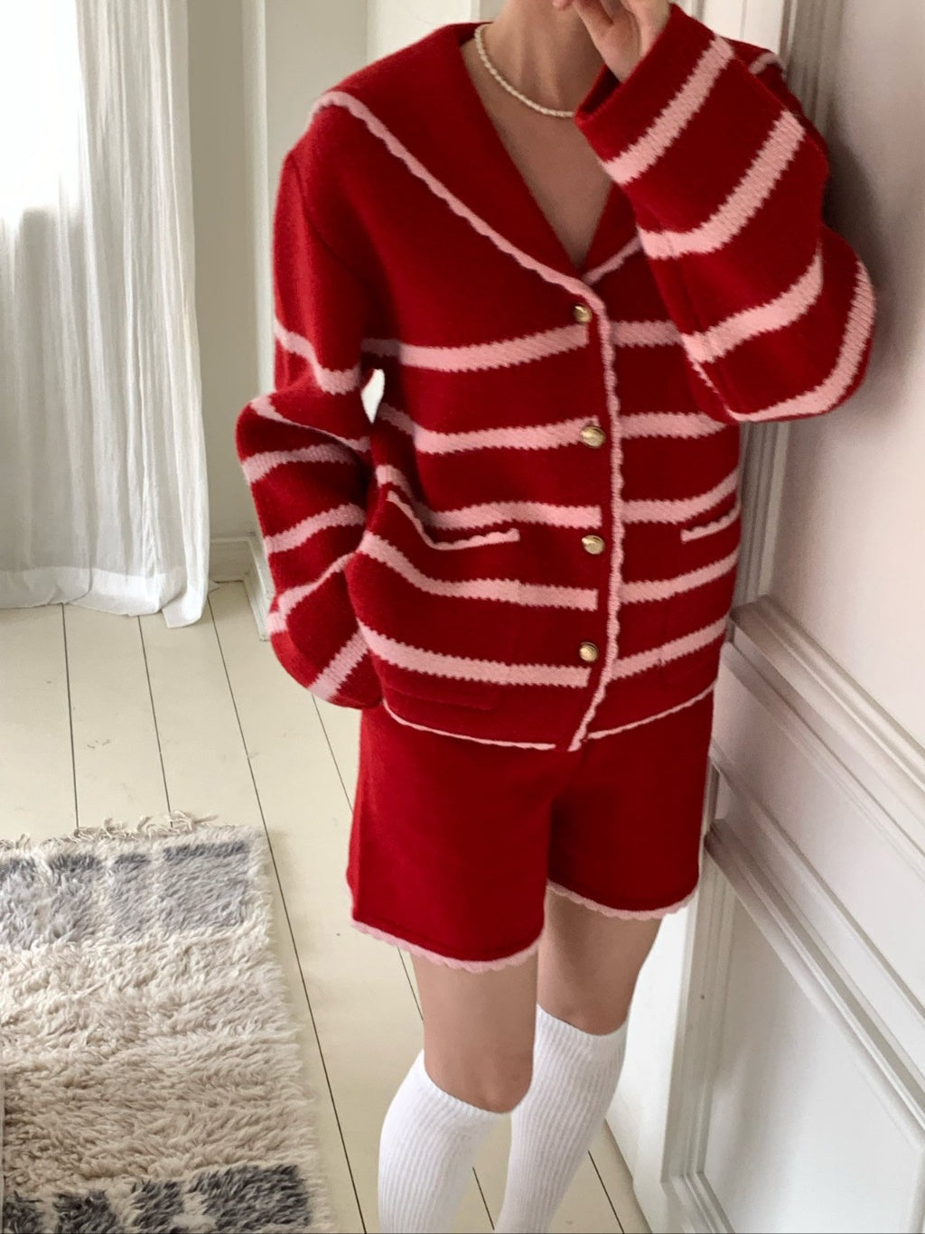 Marine Wool Cardigan Short 2pc Set