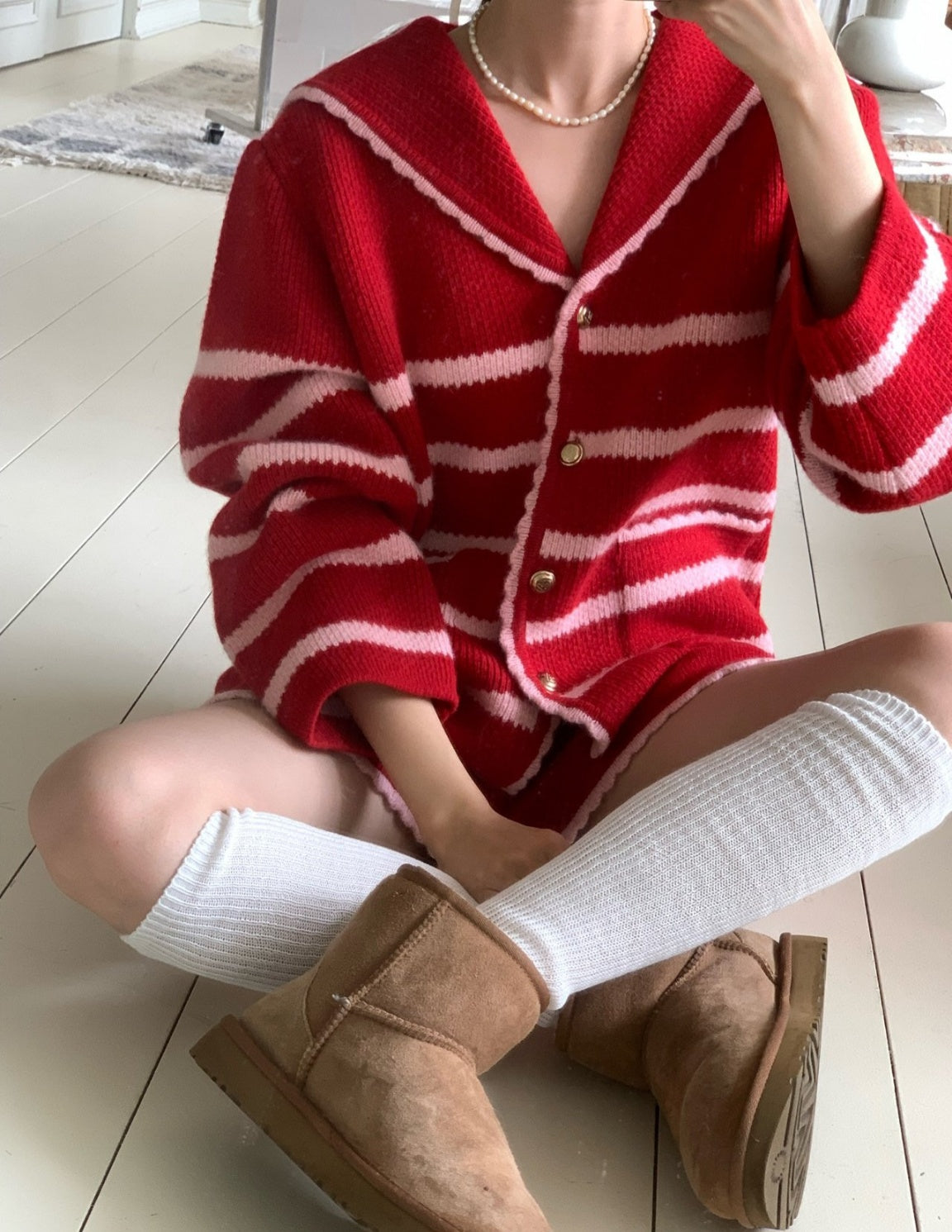 Marine Wool Cardigan Short 2pc Set