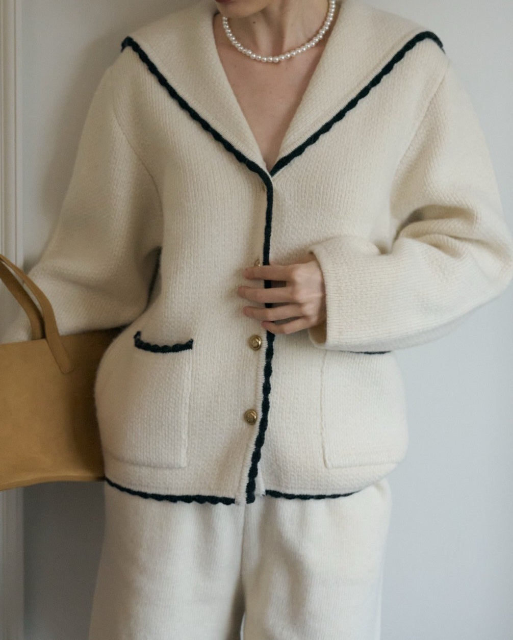 Marine Wool Cardigan Short 2pc Set