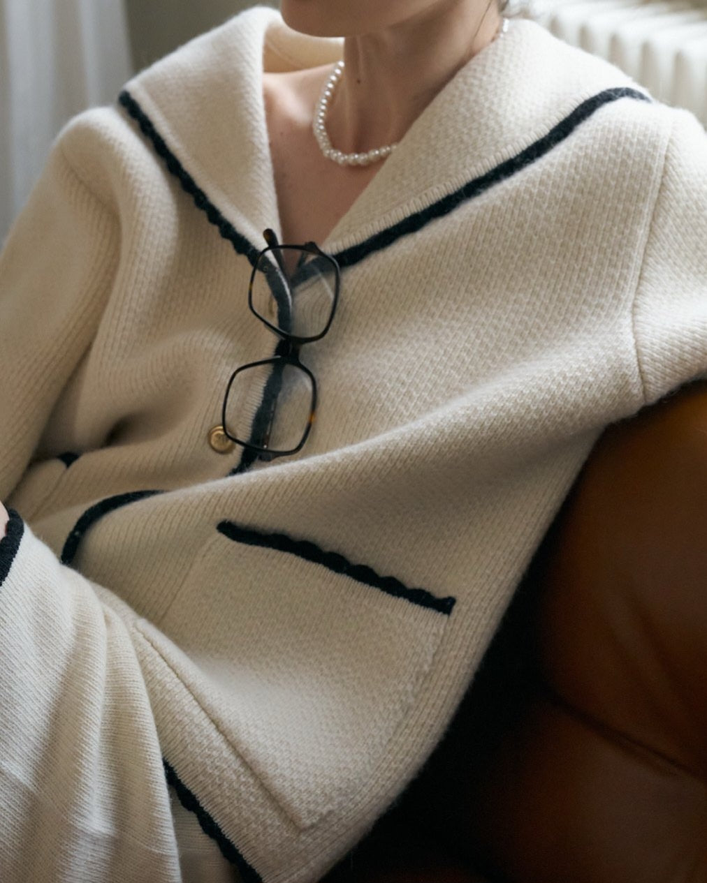 Marine Wool Cardigan Short 2pc Set