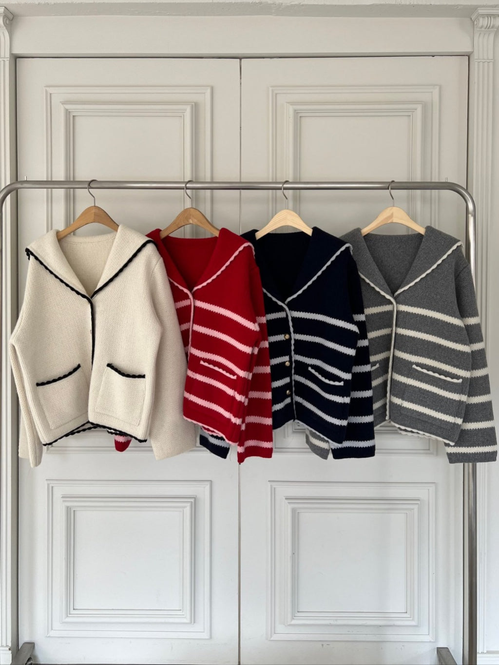Marine Wool Cardigan Short 2pc Set