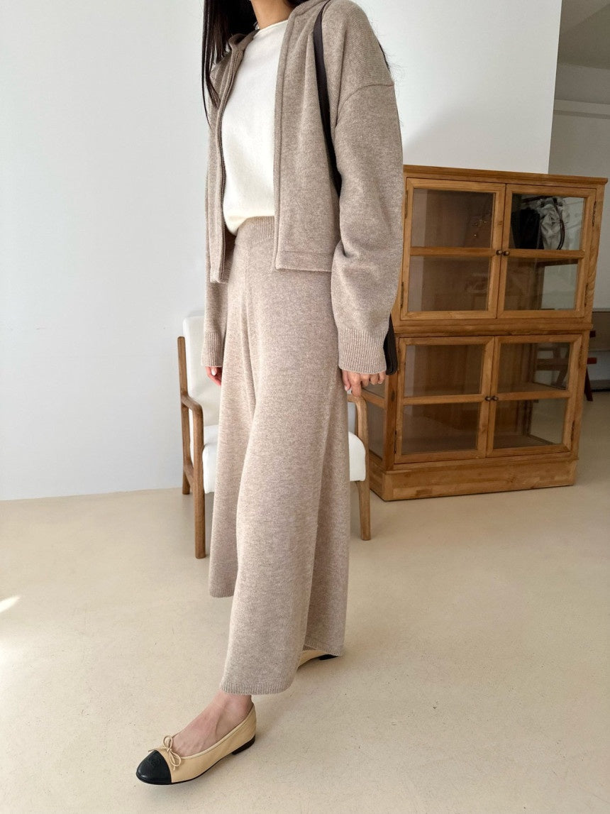 Wool blend Knit flare wide pants