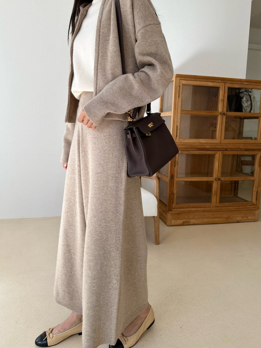 Wool blend Knit flare wide pants