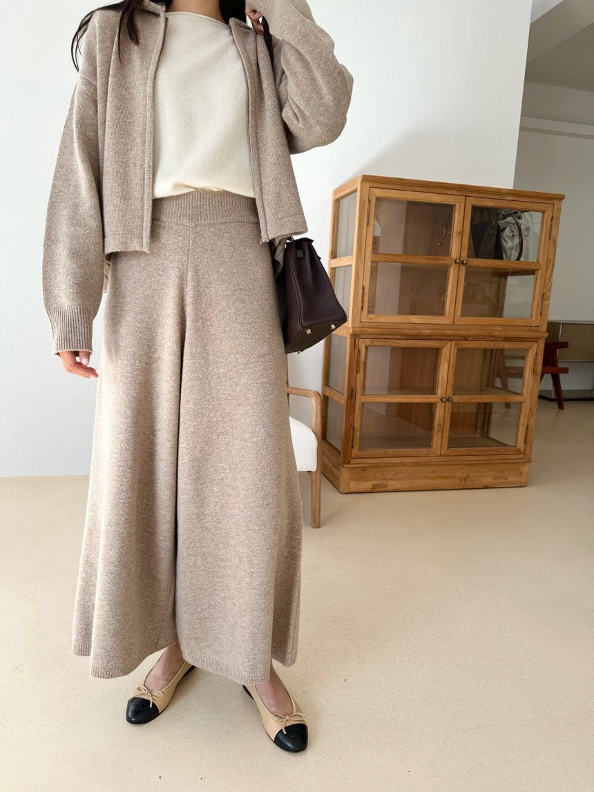 Wool blend Knit flare wide pants