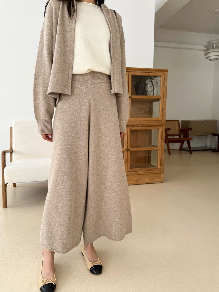 Wool blend Knit flare wide pants