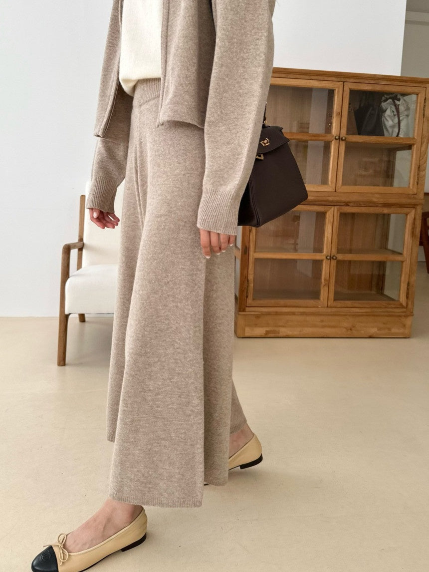 Wool blend Knit flare wide pants
