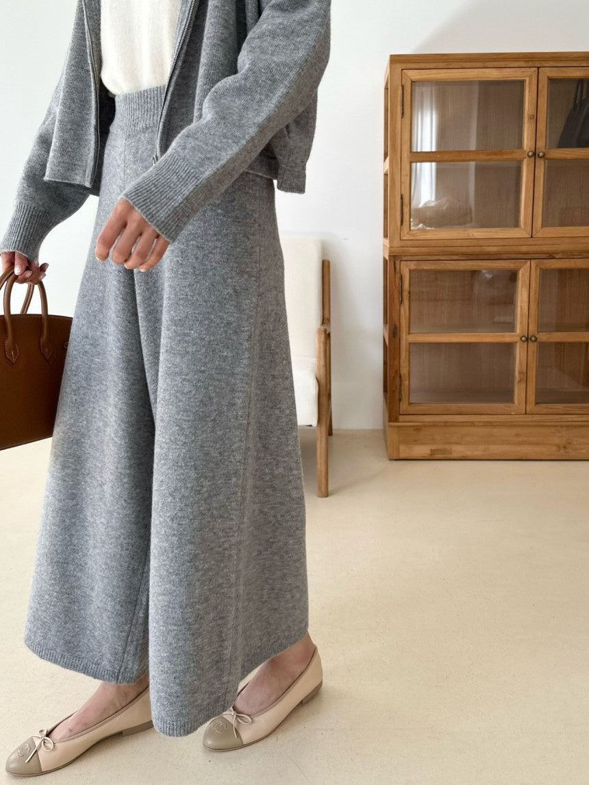 Wool blend Knit flare wide pants