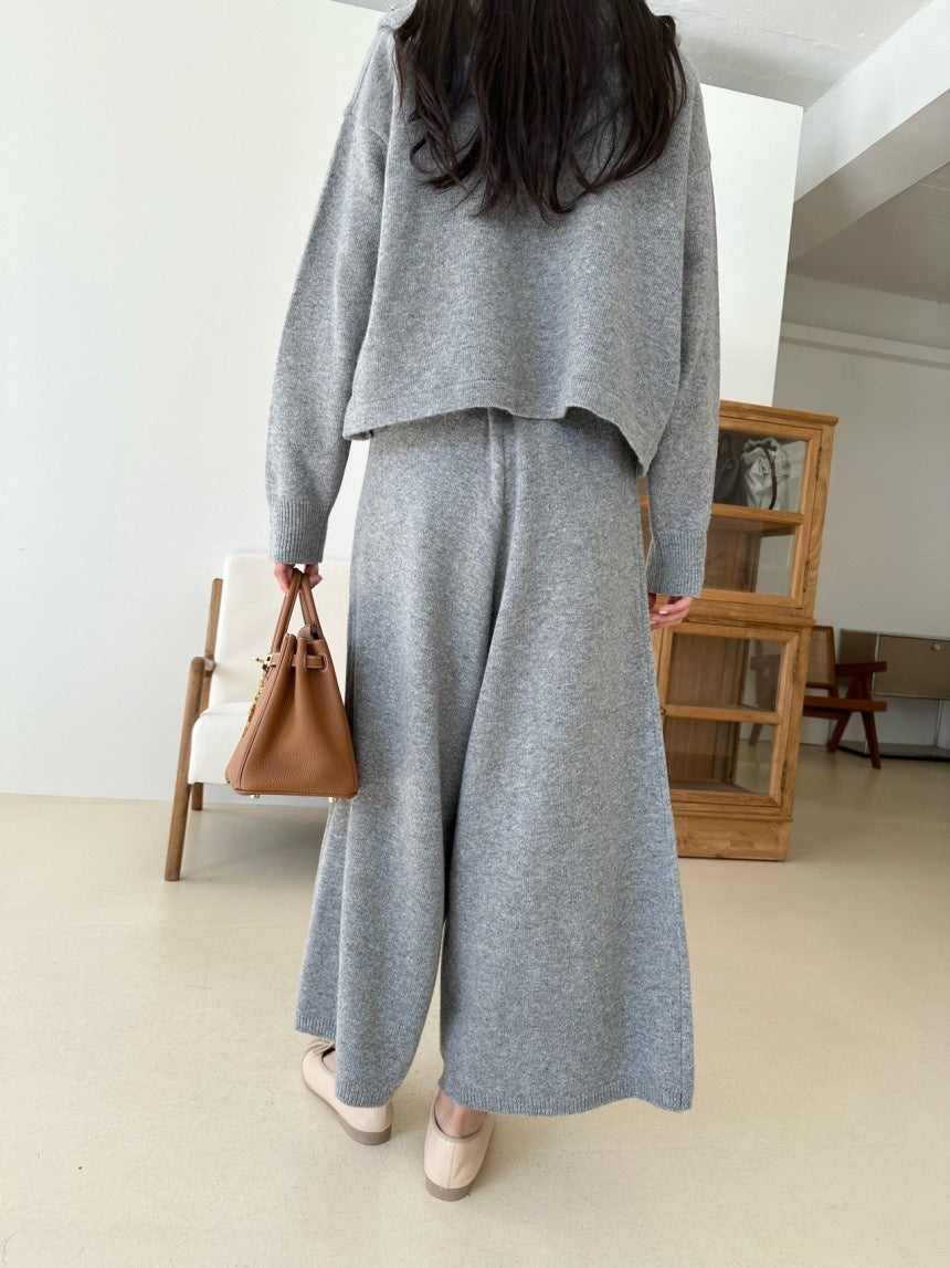 Wool blend Knit flare wide pants