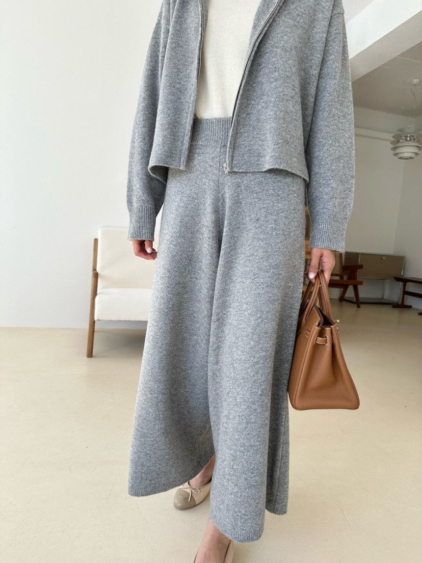 Wool blend Knit flare wide pants