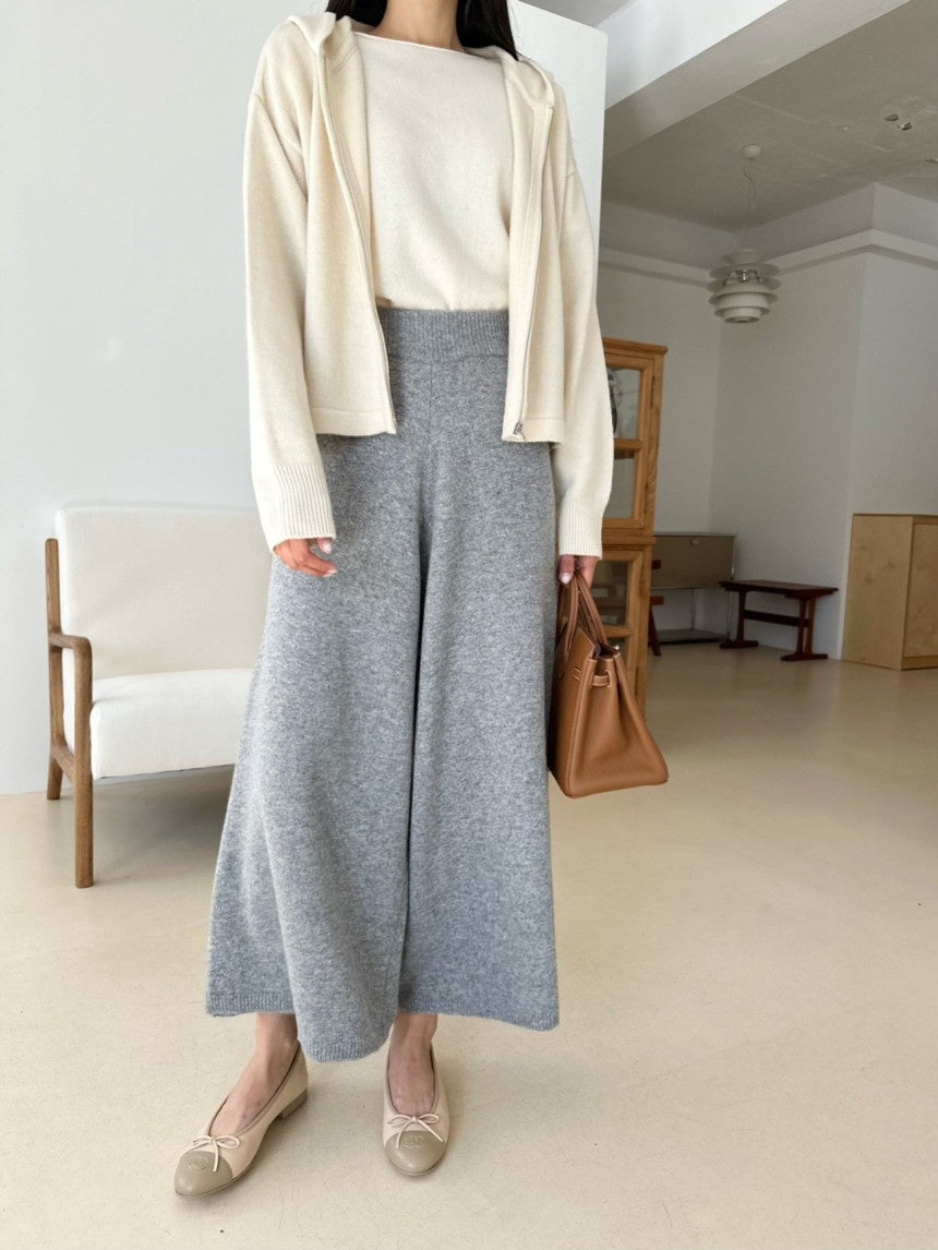 Wool blend Knit flare wide pants
