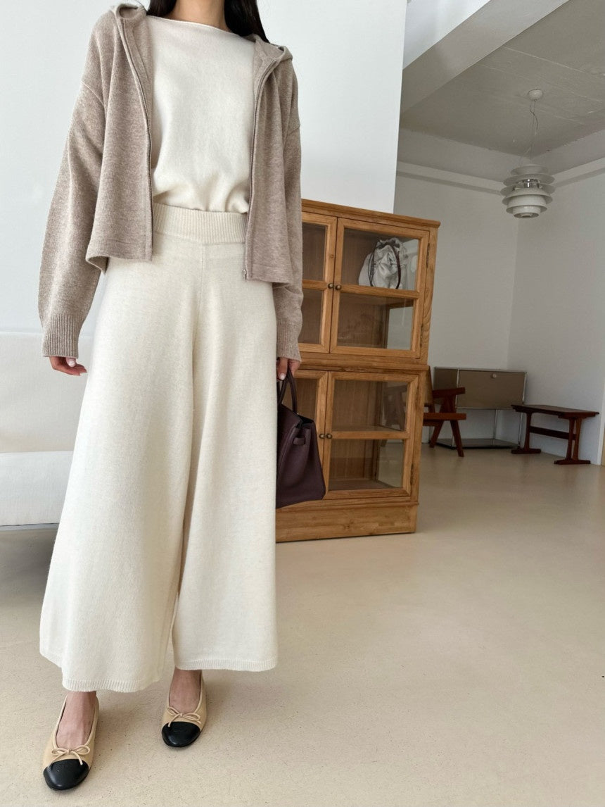 Wool blend Knit flare wide pants