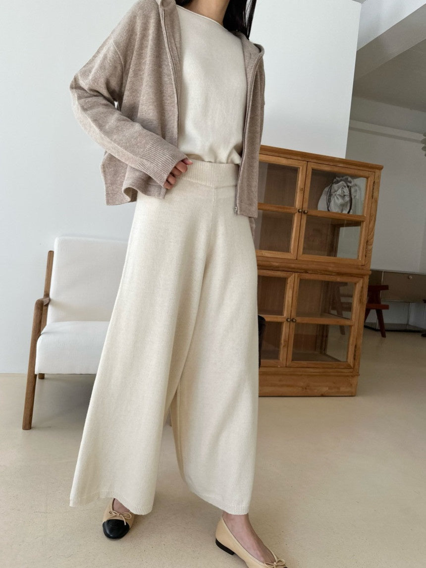 Wool blend Knit flare wide pants