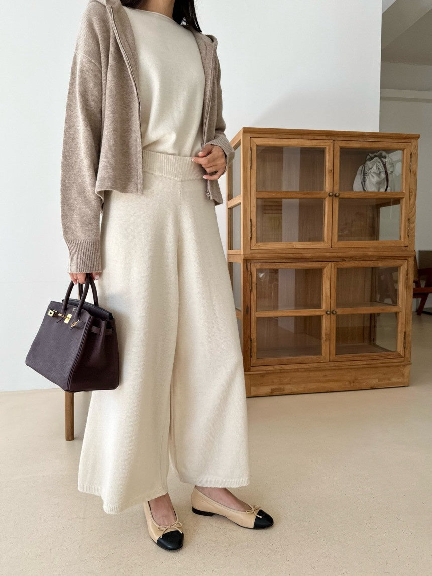 Wool blend Knit flare wide pants