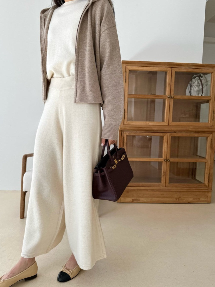 Wool blend Knit flare wide pants