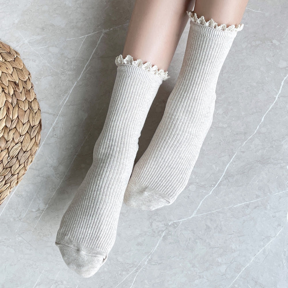 Bohemian Crochet Lace Ribbed Socks (Vivid Colors)
