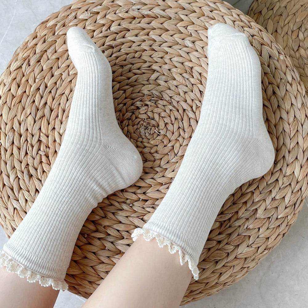 Bohemian Crochet Lace Ribbed Socks (Vivid Colors)