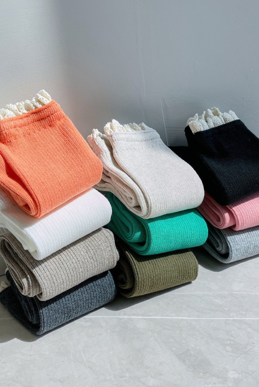 Bohemian Crochet Lace Ribbed Socks (Vivid Colors)