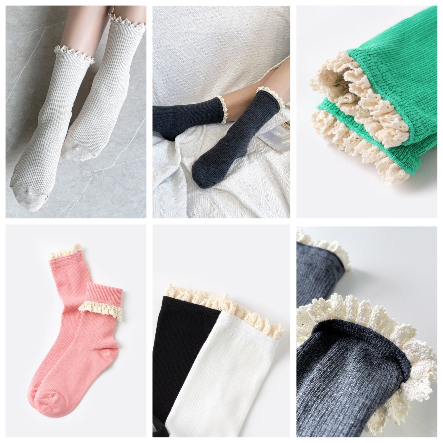 Bohemian Crochet Lace Ribbed Socks (Vivid Colors)