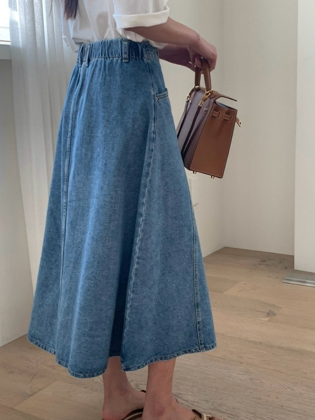 Denim Flare Midi Skirt