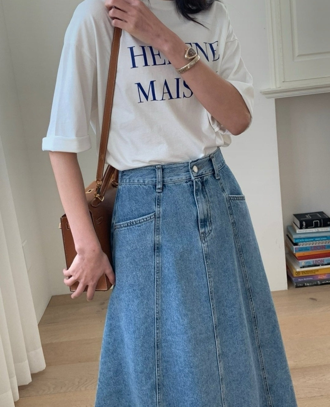 Denim Flare Midi Skirt