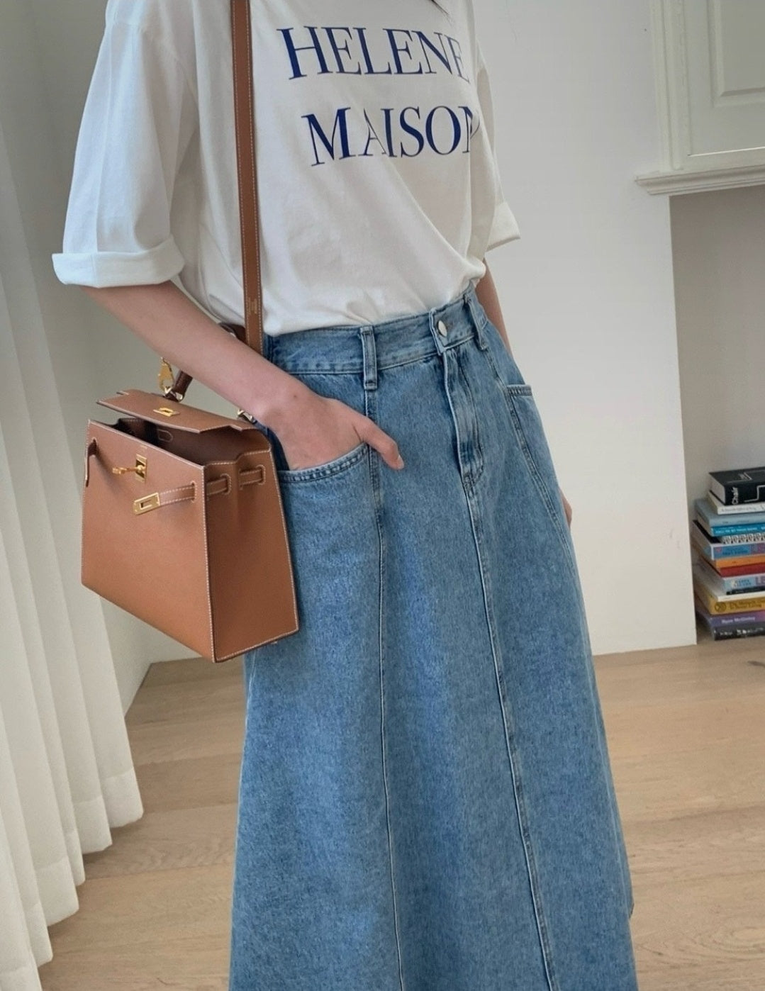 Denim Flare Midi Skirt