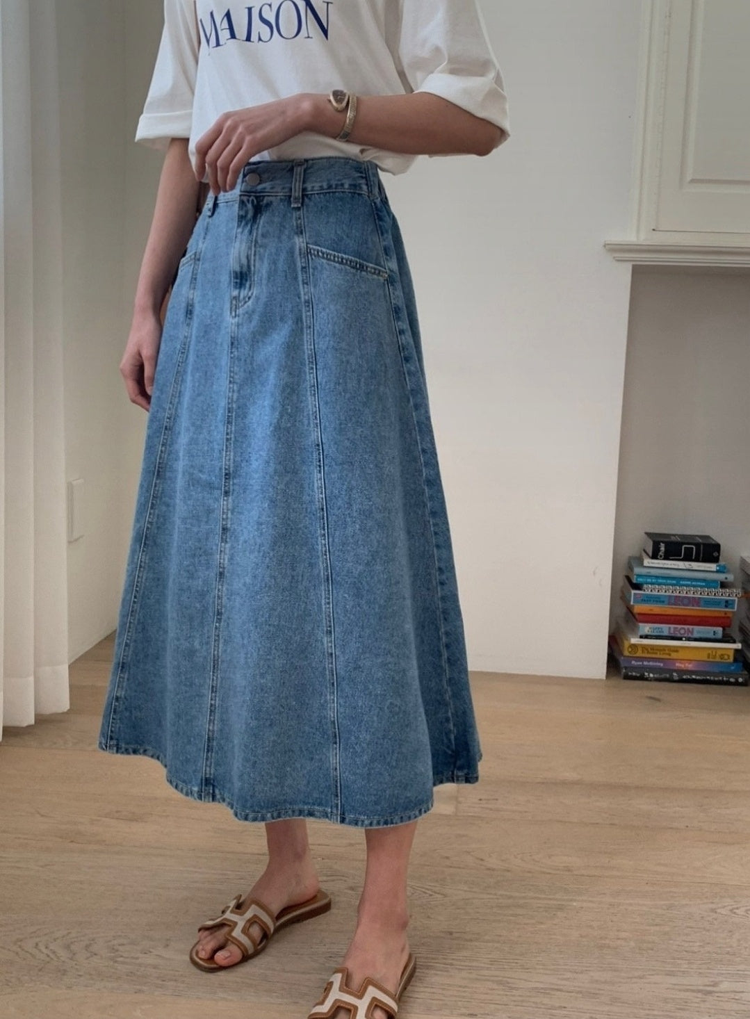 Denim Flare Midi Skirt