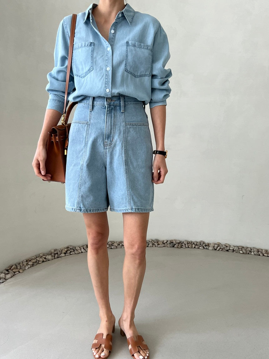 Slimming Cut-out Denim Short