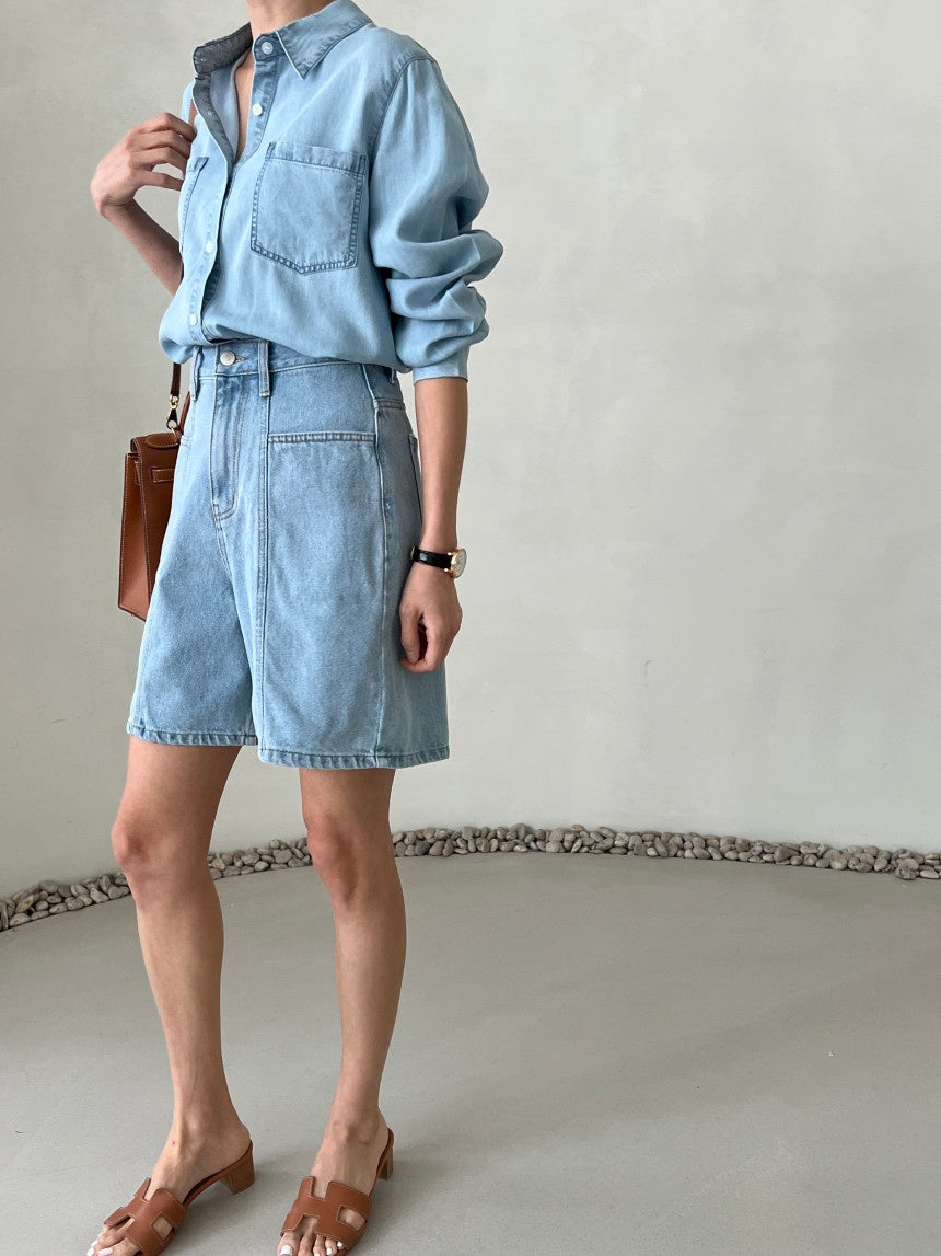 Slimming Cut-out Denim Short