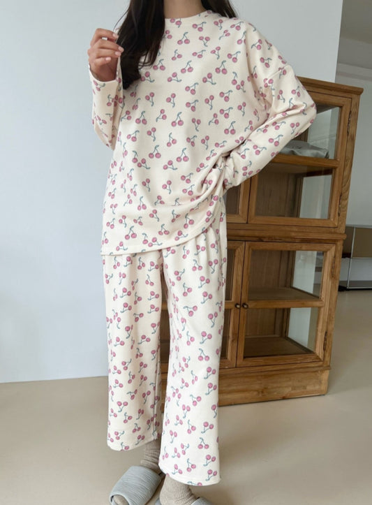 Cherry Cotton Terry Pajama Set