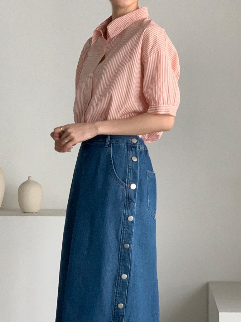 Side Button Midi Skirt