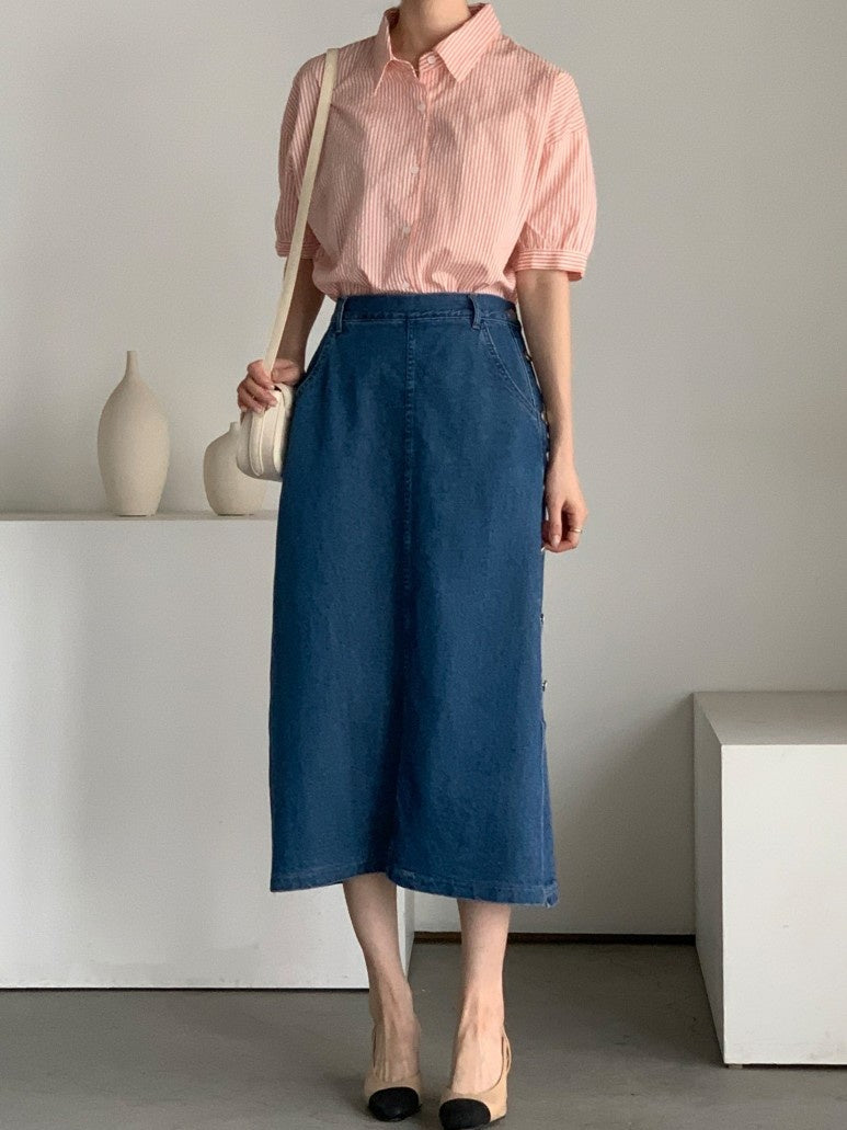 Side Button Midi Skirt