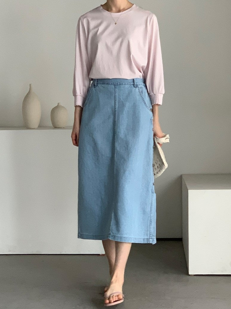 Side Button Midi Skirt