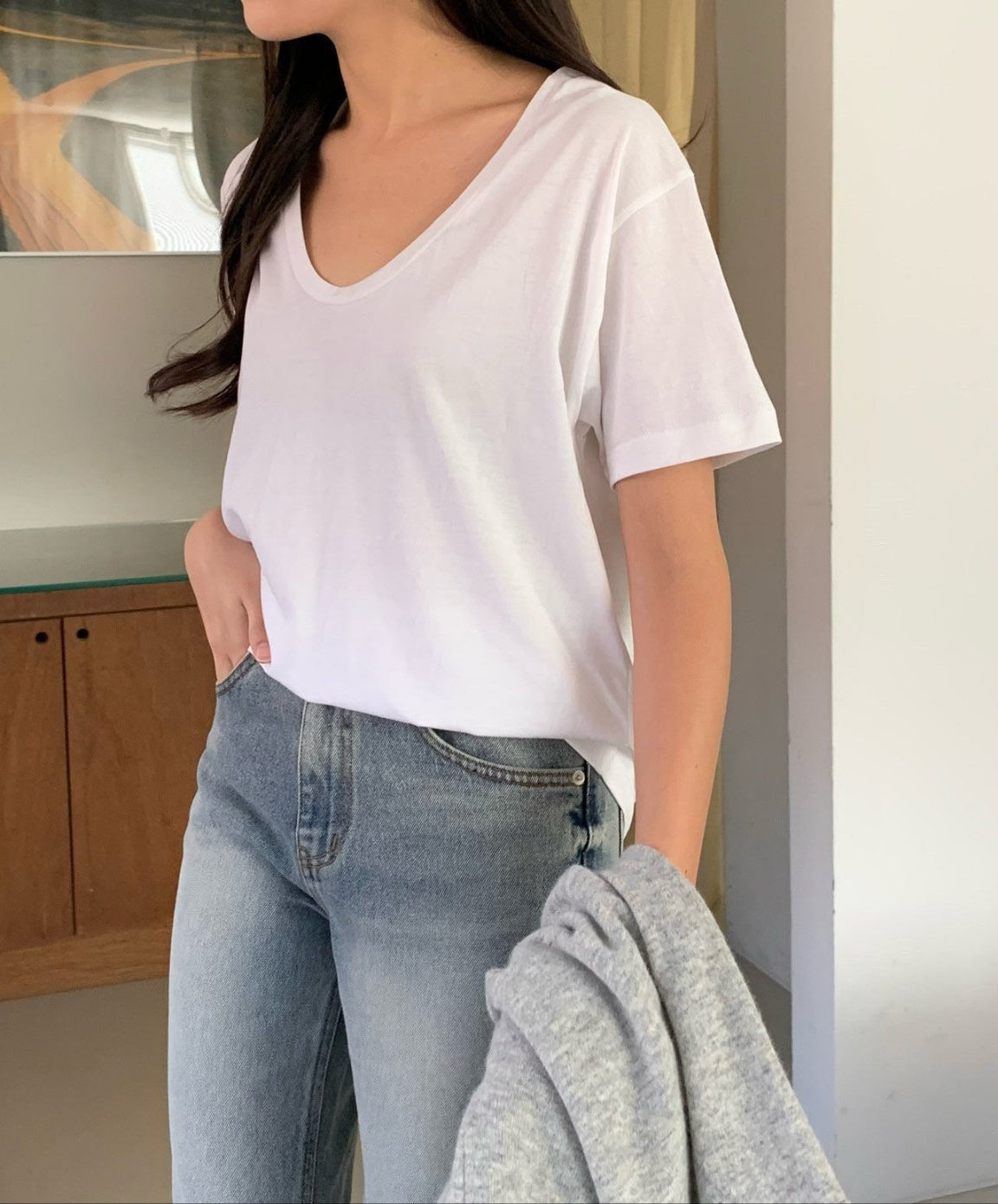 Cashmere Cotton U-Neck Top