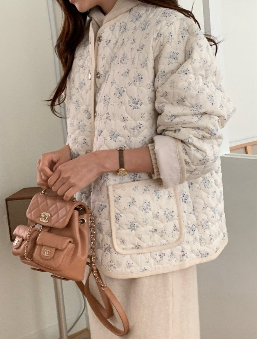Blue Floral Quilted Jacket