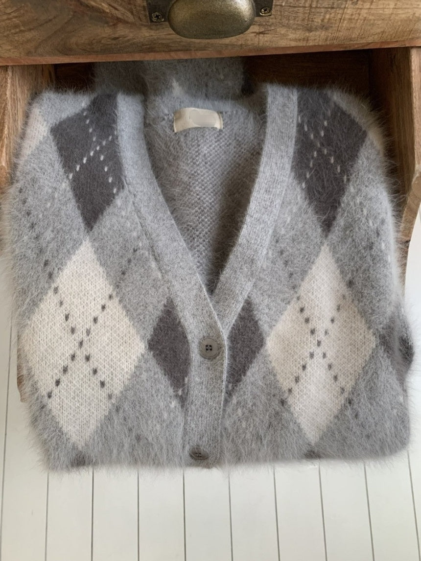 Angora Argyle Cardigan