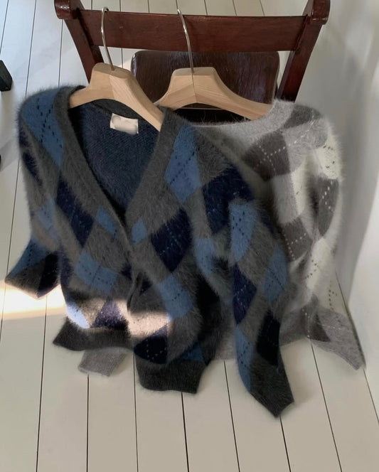 Angora Argyle Cardigan